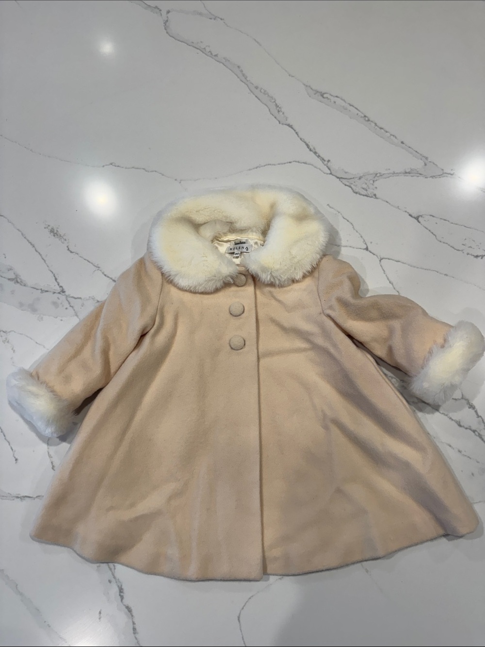 Helena Cream Faux-Fur Trim A-Line Girls' Coat
